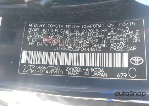 2015 Toyota Prius Two z USA, uszkodzony, nr VIN JTDKN3DU2F0444613
